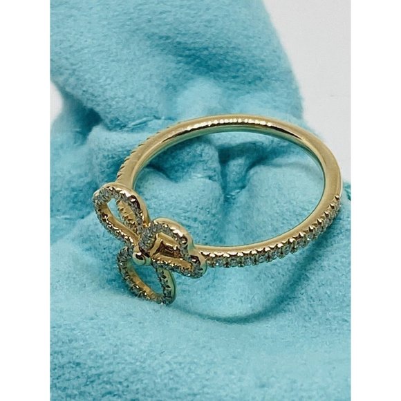 Tiffany & Co. "Paper Flowers" Open Clover 18K Rose Gold Size 5 .24CT Pouch Box - Picture 9 of 11